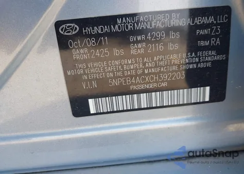2012 Hyundai Sonata Gls from USA, damaged, VIN 5NPEB4ACXCH392203